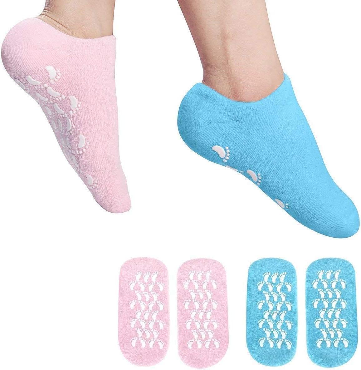 Pair of green silicone gel moisturizing spa socks with colored options