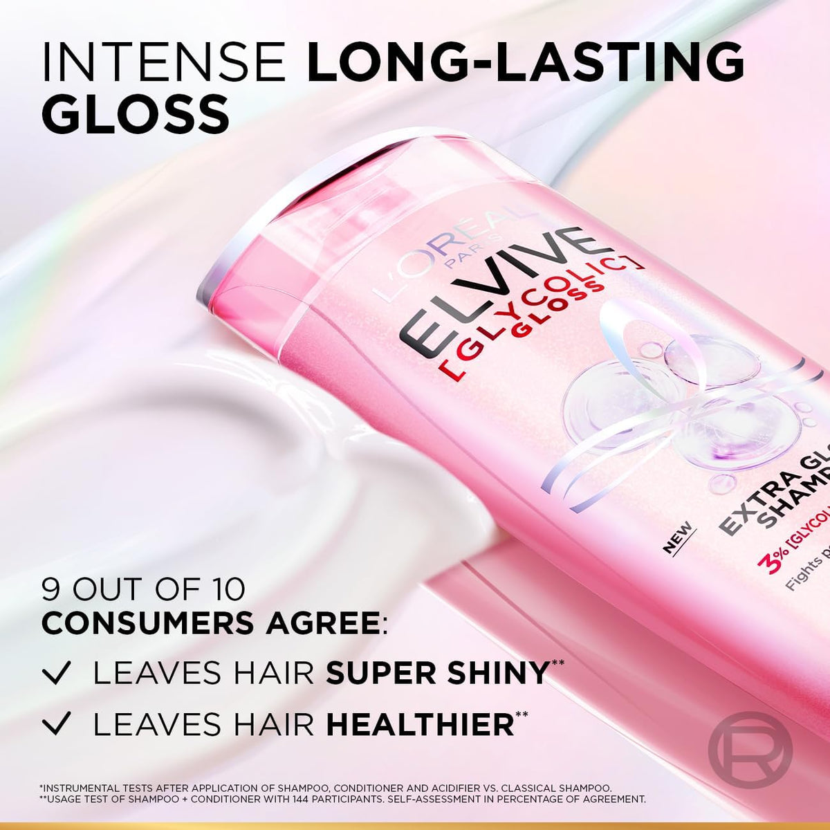 Illustrative before and after hair images for the Glycolic Gloss range