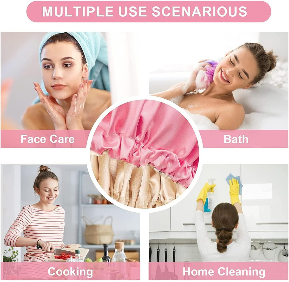 Illustration of shower cap use for bathing and everyday activities