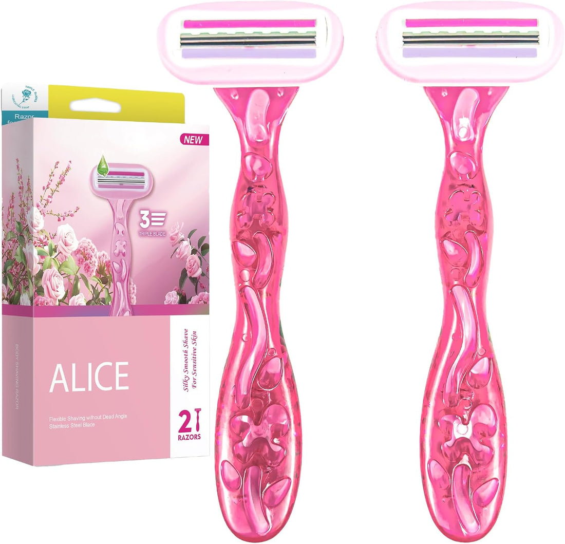Alice light-pink body shaver pictured with colorful packaging