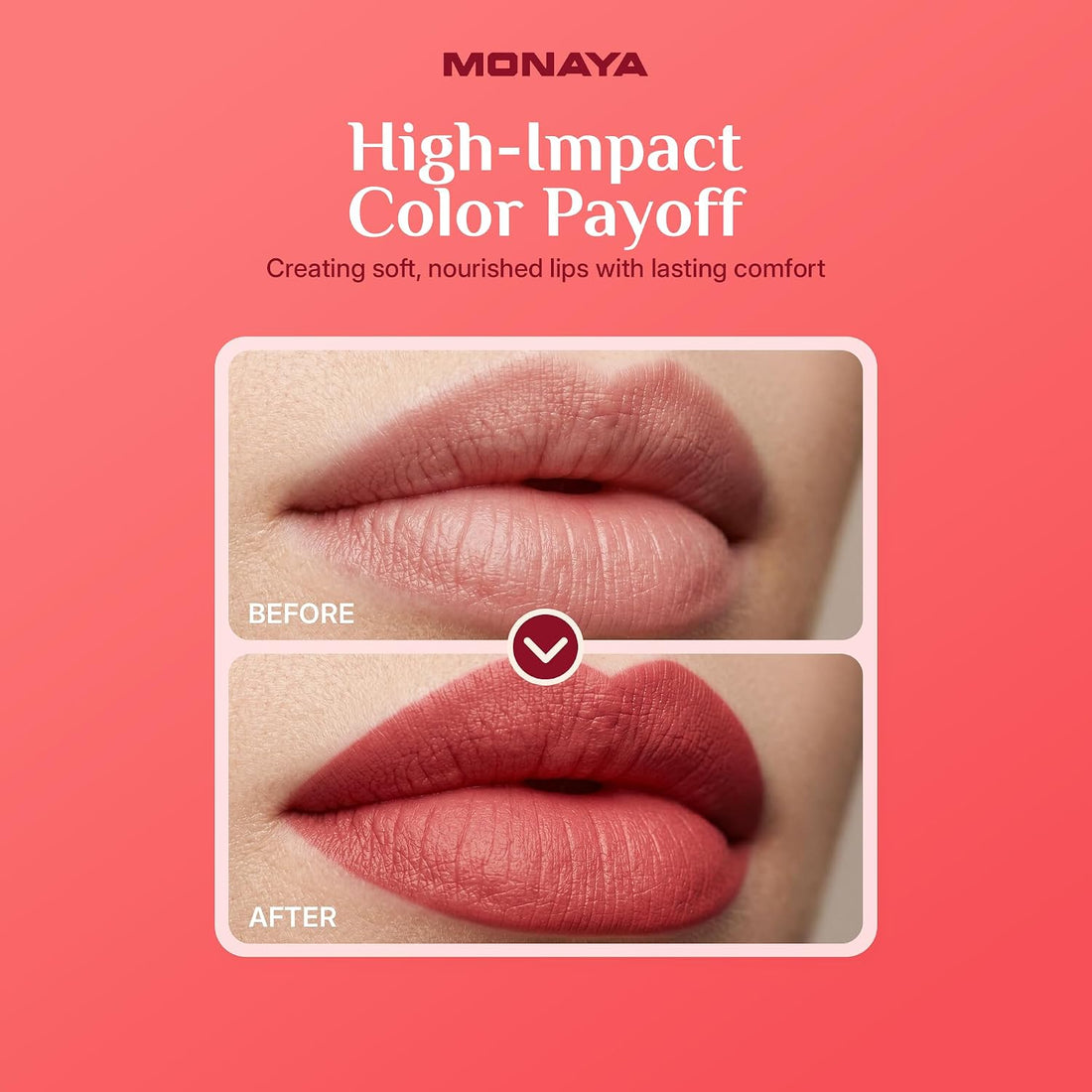 Monaya L026 lipstick with a warm nude-brown swatch