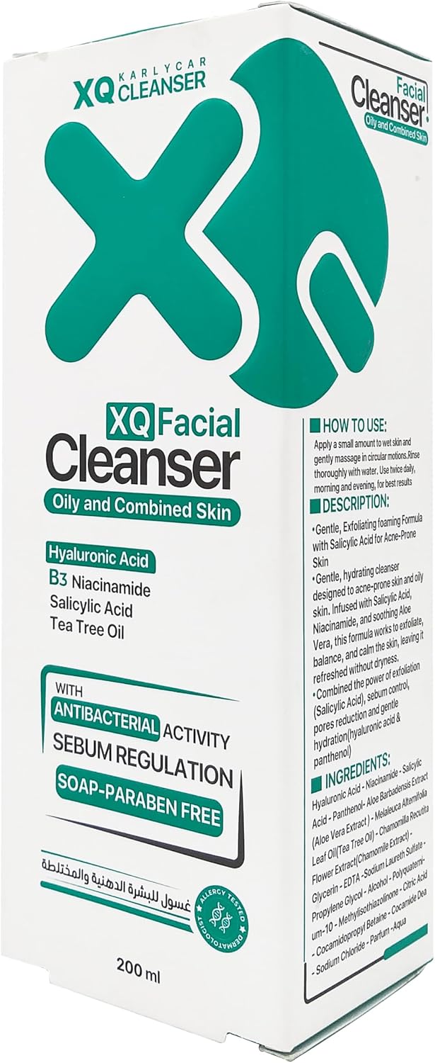 XQ Facial Cleanser 200ml carton with ingredients and directions