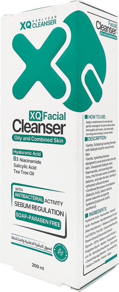 XQ Facial Cleanser 200ml carton with ingredients and directions