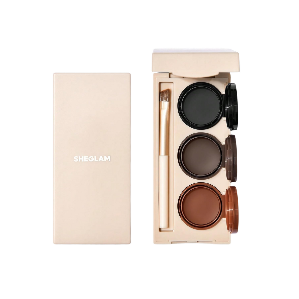 SHEGLAM Streamline Brow and Eyeliner Gel compact with three shades and brush