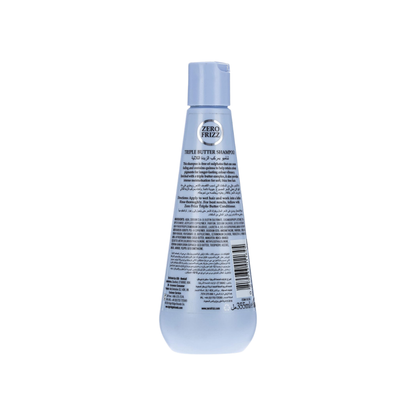 Back label of Zero Frizz Triple Butter Shampoo, 355 ml