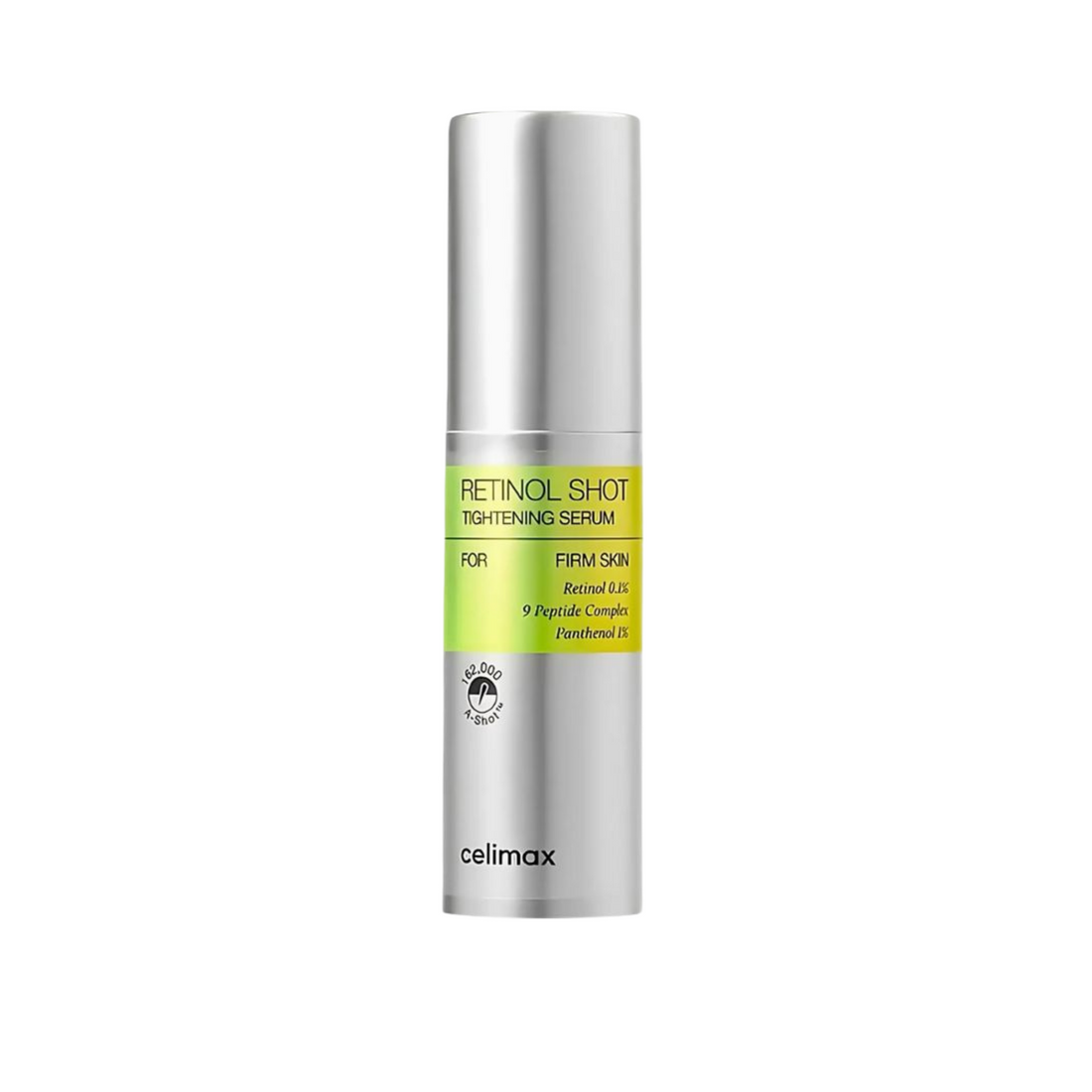 Celimax Retinol Shot Tightening Serum silver bottle with green label