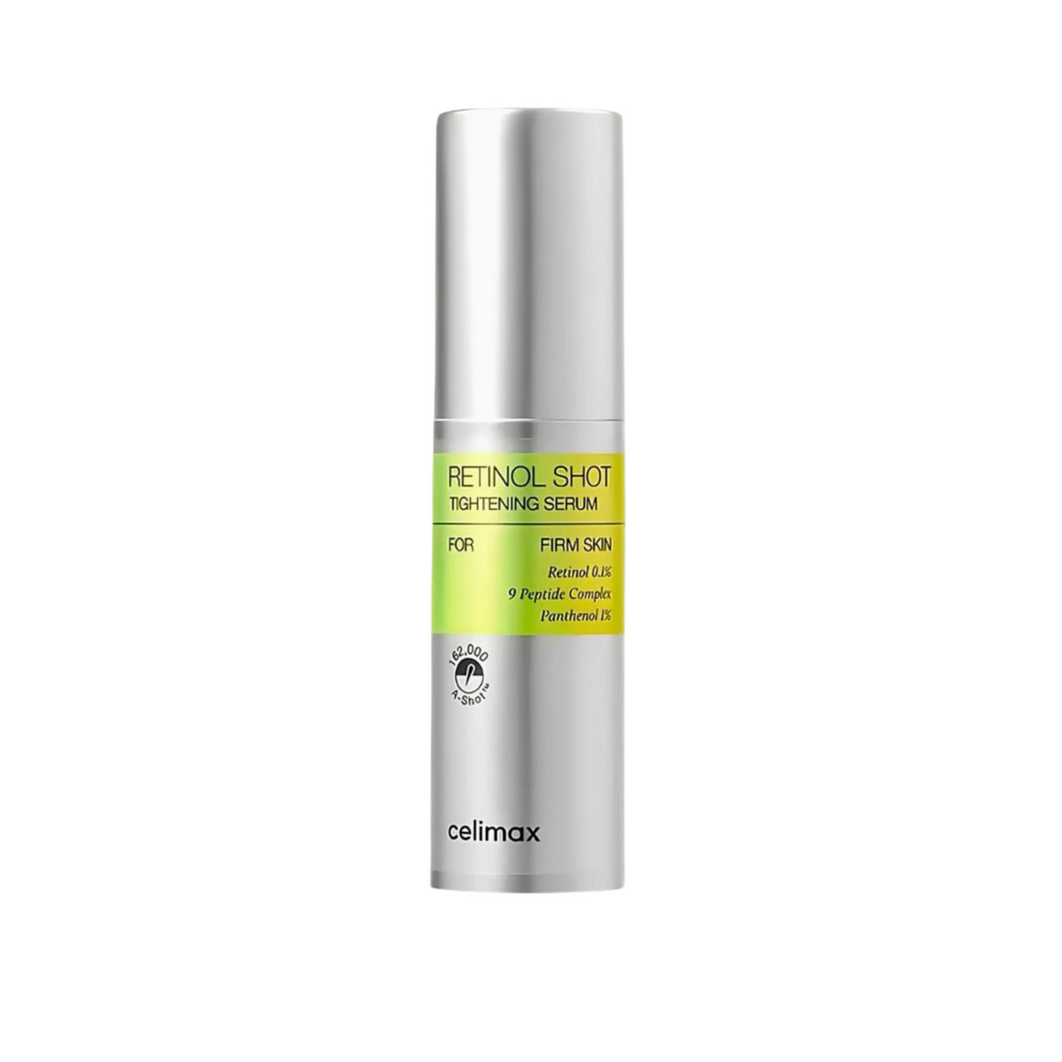 Celimax Retinol Shot Tightening Serum silver bottle with green label