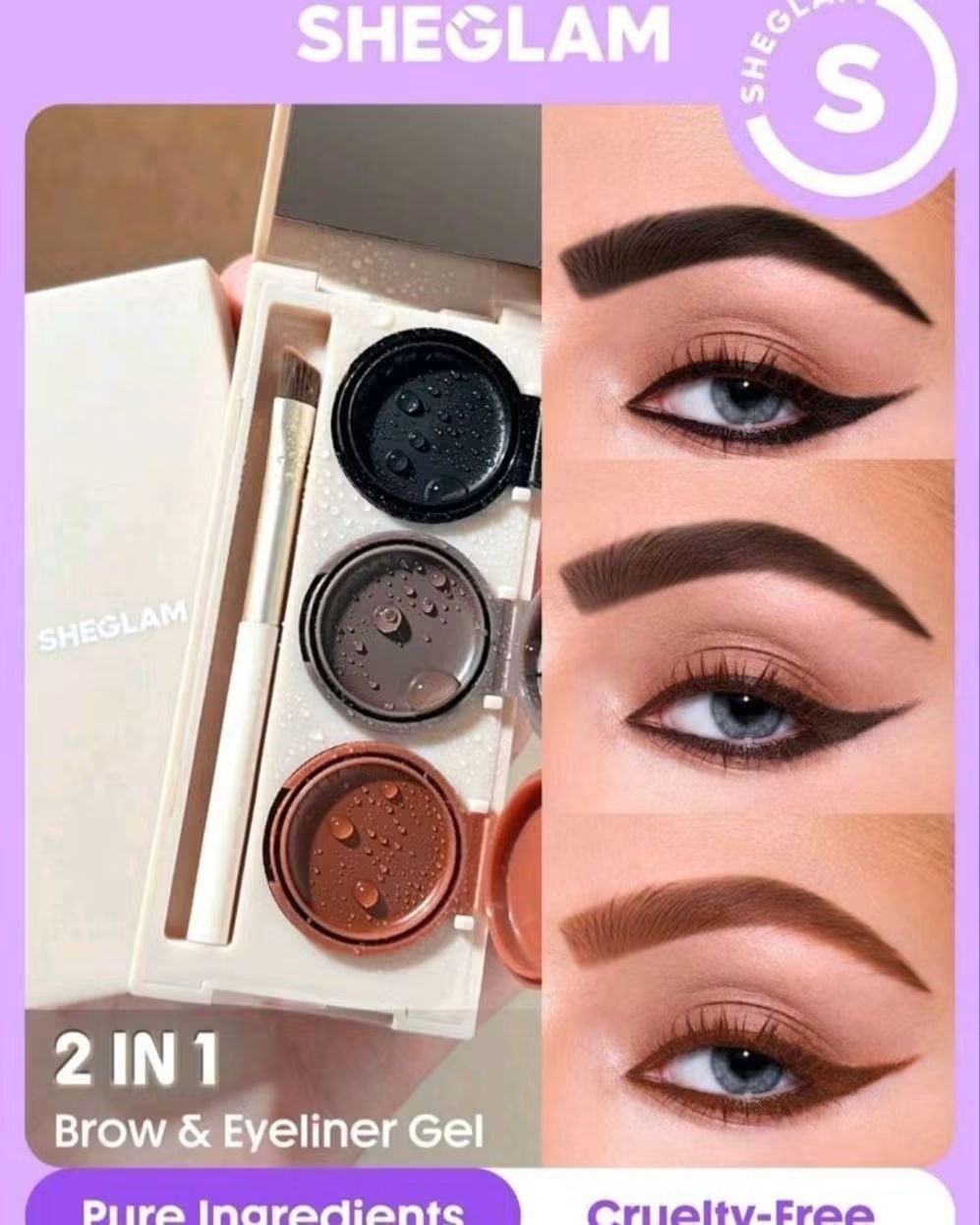 SHEGLAM brow and eyeliner gel shades and makeup looks
